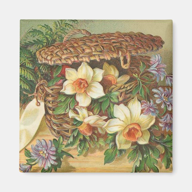 "Frühlingsblumenkorb" Vintage Magnet (Vorne)