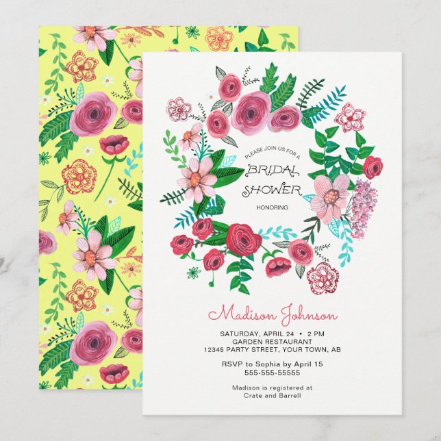 Frühlingsblumenkranz | BRAUTPARTY | Einladung (Vorne/Hinten)