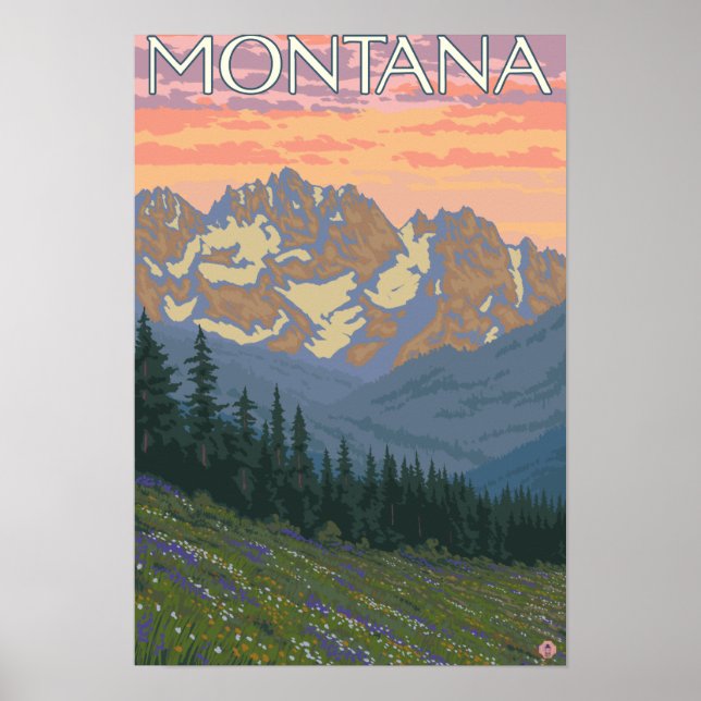 FrühlingsblumenMontanaVintage Reiseplakat Poster (Vorne)