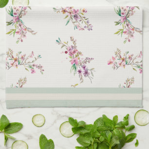 Frühlingsblumenmuster Wasserfarbe Botanik Geschirrtuch
