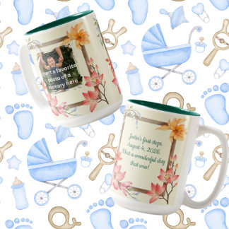 Frühlingsblumenrahmen Anpassbarer Foto-Text Zweifarbige Tasse