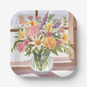 Frühlingsblumenstrauß   Hübsche Blumenkarte Pappteller
