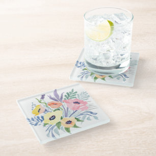 Frühlingsblumenstrauß   Hübsche florale Wasserfarb Glasuntersetzer