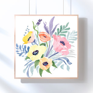 Frühlingsblumenstrauß   Hübsche Florale Wasserfarb Poster