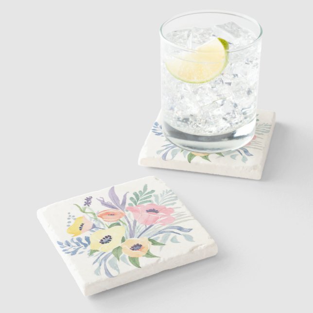 Frühlingsblumenstrauß | Hübsche florale Wasserfarb Steinuntersetzer (Seitenansicht)