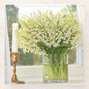 Frühlingsblumenstrauß, Maiglöckchen Glasuntersetzer
