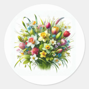 Frühlingsblumenstrauß Osterglocken Runder Aufkleber