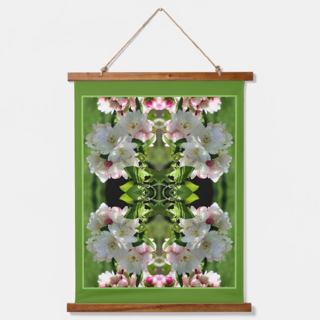 Frühlingsblüte Blume Crabappel Abstrakt Wandteppich Mit Holzrahmen (Vorderseite)