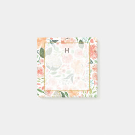 Frühlingsblüte und Pfirsichfarben Florals Monogram Post-it Klebezettel