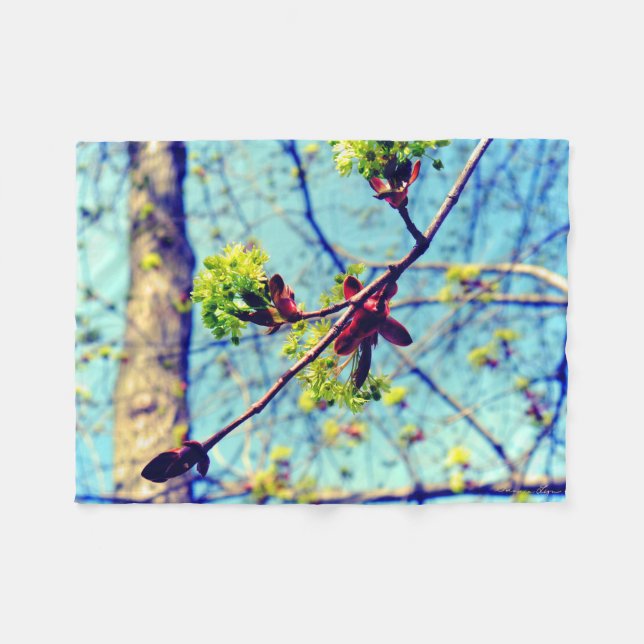 Frühlingsblüten Ahornbaum stilisiert Fleecedecke (Vorderseite (Horizontal))