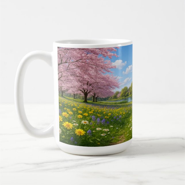 Frühlingsblüten am Fluss Kaffeetasse (Links)