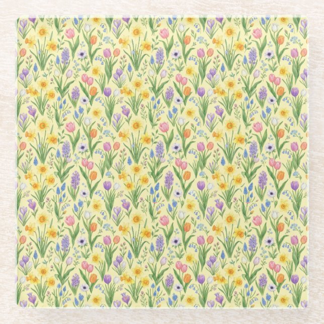 Frühlingsblüten-Ausbruch-Muster Glasuntersetzer (Vorderseite)