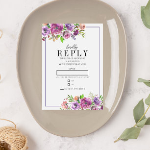 Frühlingsblüten Blumenpfirsich Lila Violethochzeit RSVP Karte