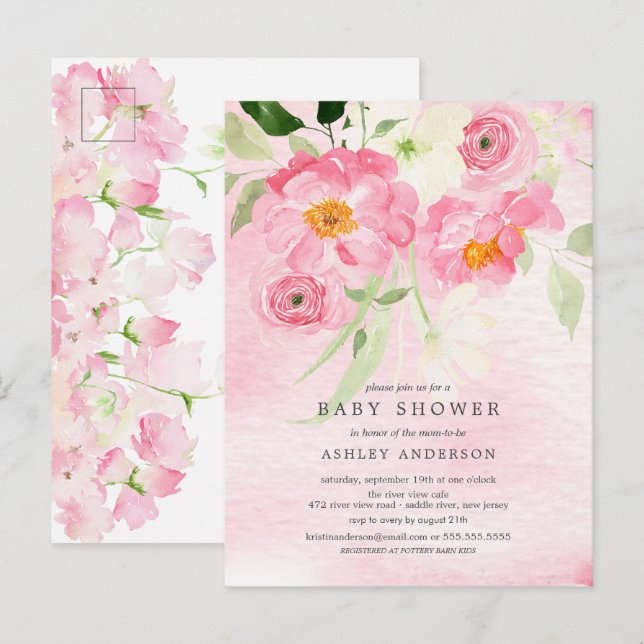 Frühlingsblüten Blütendusche Einladung Postkarte (Vorne/Hinten)