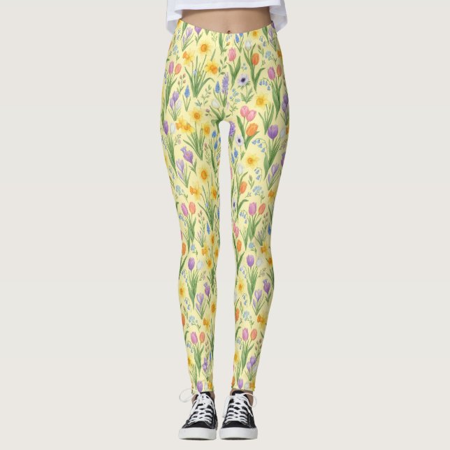 Frühlingsblüten-Explosion-Muster Leggings (Vorderseite)