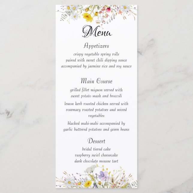Frühlingsblüten-Hochzeitsmenü Menükarte (Vorderseite)