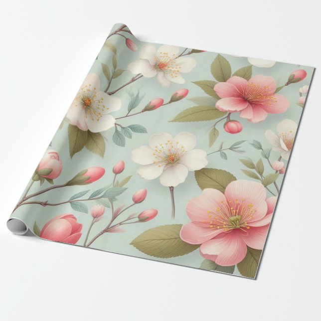 Frühlingsblüten in Robins Ei-Blau Geschenkpapier (Ungerollt)