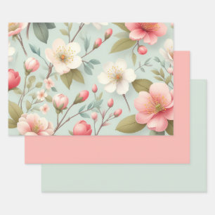 Frühlingsblüten in Robins Ei-Blau Geschenkpapier Set