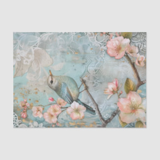 Frühlingsblüten mit blauem Vogel Seidenpapier