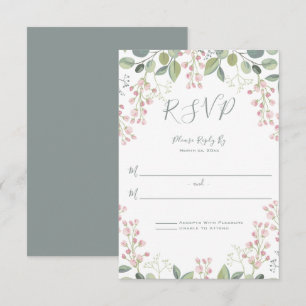 Frühlingsblüten, Rosa Blüte, Minzgrün, Hochzeit RSVP Karte