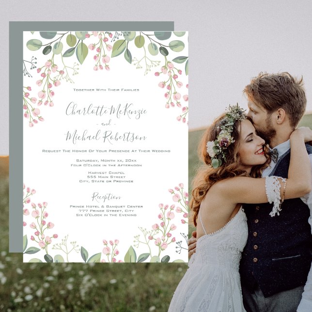 Frühlingsblüten Rosa Blütenminze Grüne Hochzeit Einladung (Von Creator hochgeladen)
