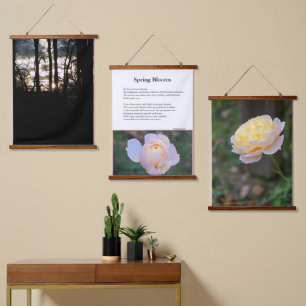 Frühlingsblüten Rosa Gelbe Rosen Winterhimmel Wandteppich Mit Holzrahmen