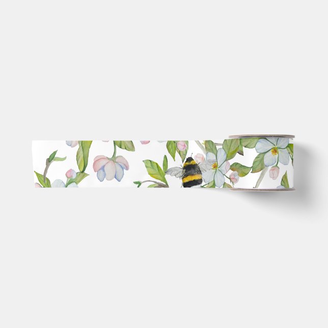 Frühlingsblüten und Hummeln Satinband (Vorderseite)