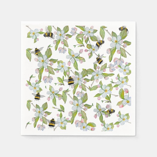 Frühlingsblüten und Hummeln Serviette (Vorderseite)