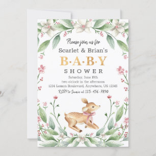 Frühlingsblütenbraun Woodland Wild Deer Baby Dusch Einladung