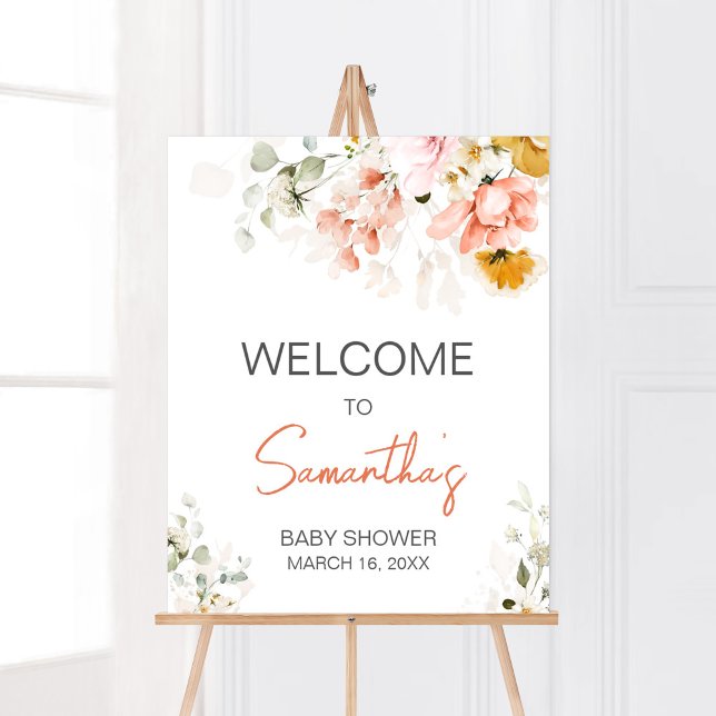 Frühlingsblütendusche Begrüßung Poster (Oh Baby Bloom Florals Baby Shower Welcome Sign)