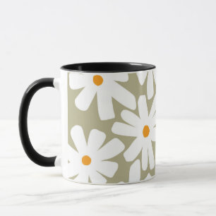 Frühlingsblütenretro-Muster Salbei grün Tasse
