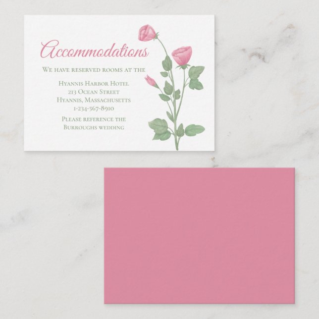 Frühlingsblütenrosa Blume Hochzeitsunterkünfte Begleitkarte (Vorne/Hinten)
