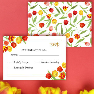 Frühlingsblütenrot & gelbe Tulpen Weiße Hochzeit RSVP Karte