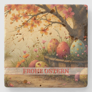 Frühlingsblütenzauber mit Ostereierpracht Steinuntersetzer