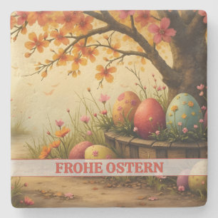 Frühlingsblütenzauber mit Ostereierpracht Steinuntersetzer