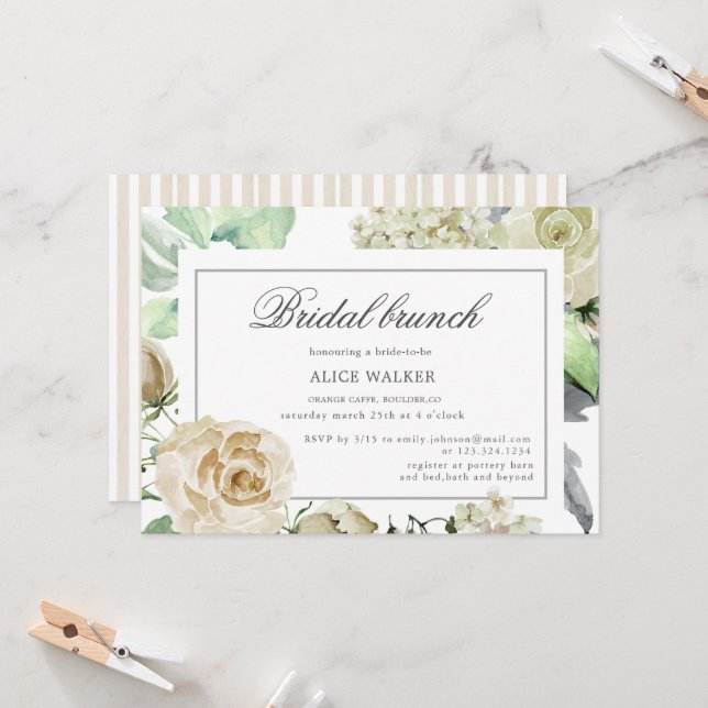 Frühlingscreme Floral Bridal Brunch Einladung (Vorderseite/Rückseite Beispiel)