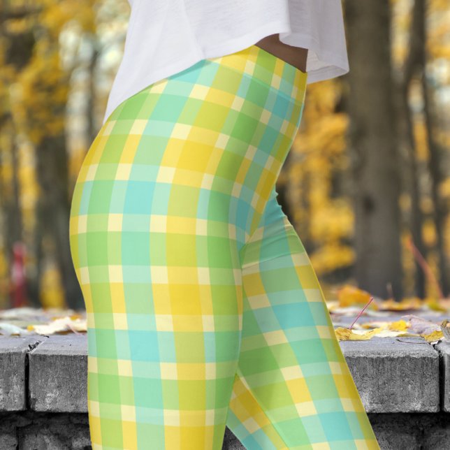 Frühlingscreme und Grüner Karo Muster Leggings (Spring Cream and Green Check Pattern Leggings)