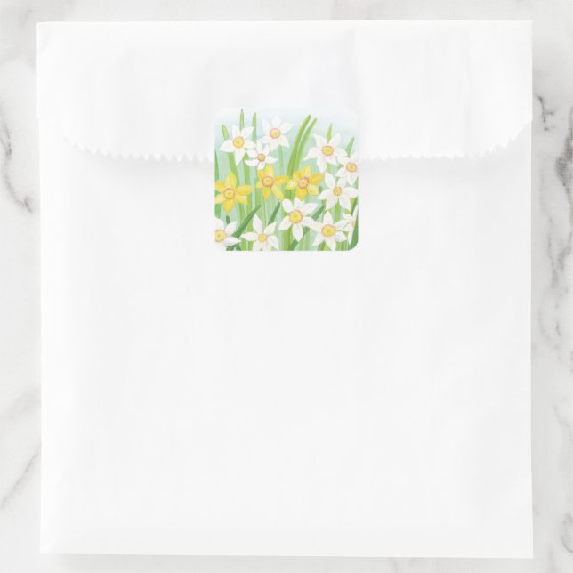 Frühlingsdaffodien Quadratischer Aufkleber (Tasche)