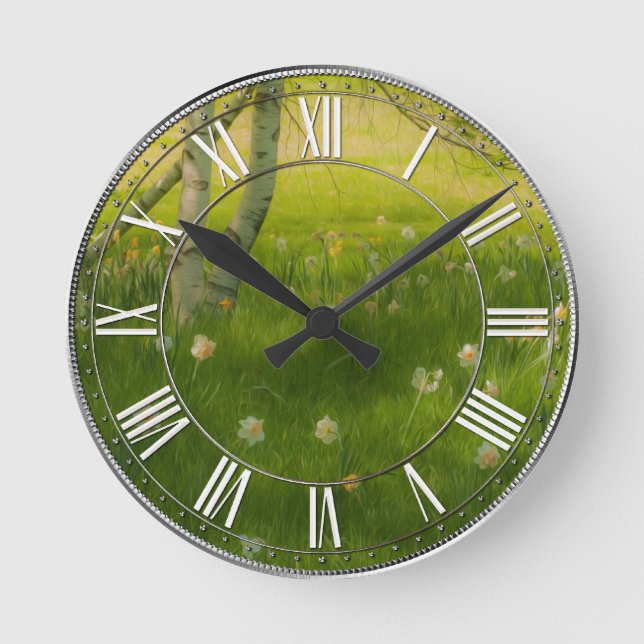 Frühlingsdaffodien Runde Wanduhr (Vorderseite)