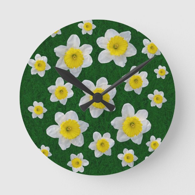 Frühlingsdaffodien Runde Wanduhr (Vorderseite)