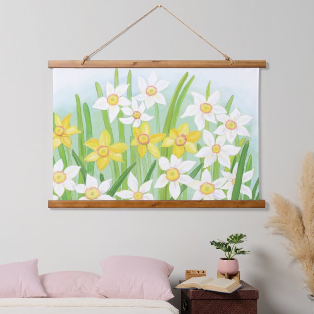 Frühlingsdaffodien Wandteppich Mit Holzrahmen (Schlafzimmer)