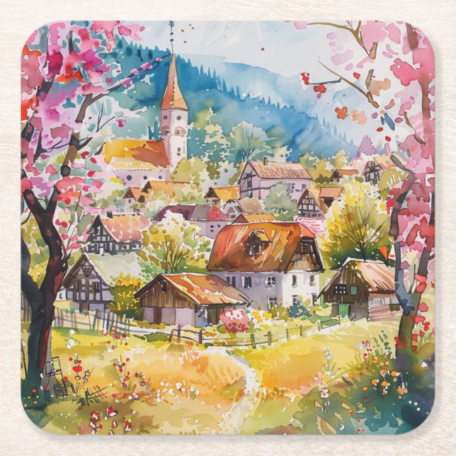 Frühlingsdorf Rechteckiger Pappuntersetzer (Vorderseite)