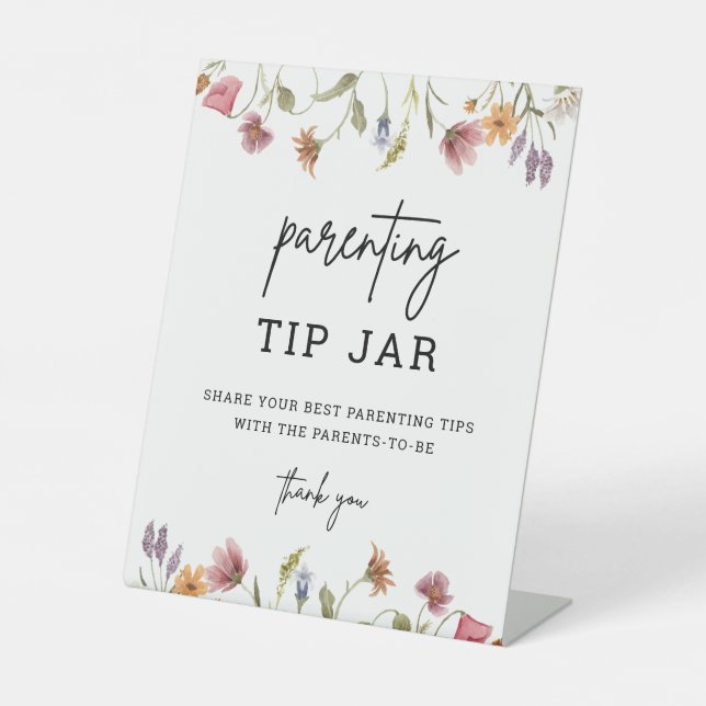 Frühlingsdusche Wildblume Kinderbetreuung Tipp Jar Sockelschild (Vorderseite)