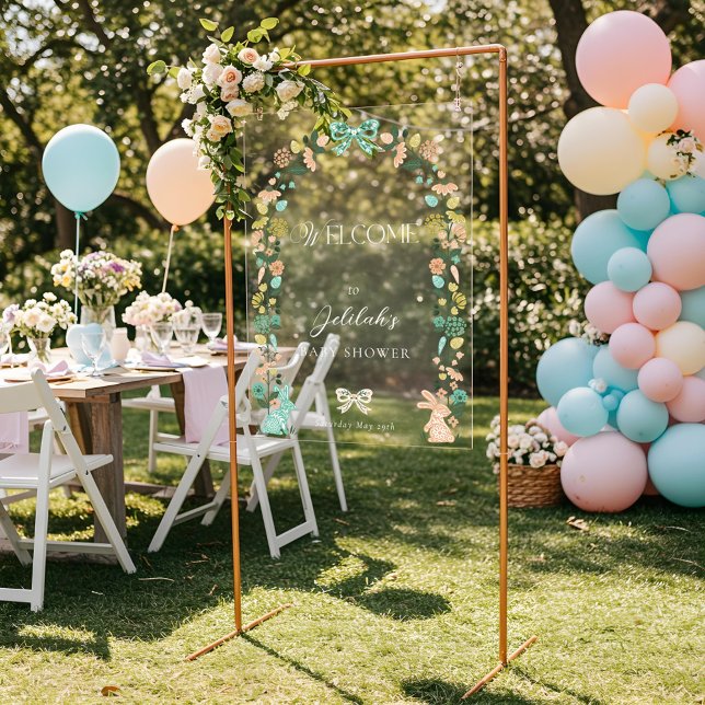 Frühlingsdusche Wildblume Ostersonnendusche Willko Acrylschild (Spring Wildflower Easter Bunny Baby Shower Welcome Acrylic Sign)