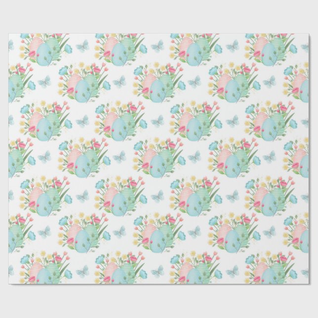 Frühlingseier, Blume, Schmetterlinge Geschenkpapier (Flach)