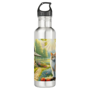 Frühlingserie Hütte/Garten & Katze Edelstahlflasche