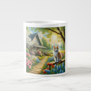 Frühlingserie Hütte/Garten & Katze Jumbo-Tasse