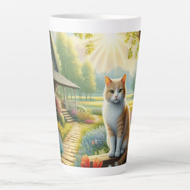 Frühlingserie Hütte/Garten & Katze Milchtasse (Vorderseite)