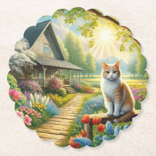 Frühlingserie Hütte/Garten & Katze Untersetzer
