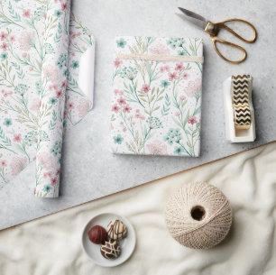 Frühlingserie Wildblume drucken Blush & Soft Green Geschenkpapier